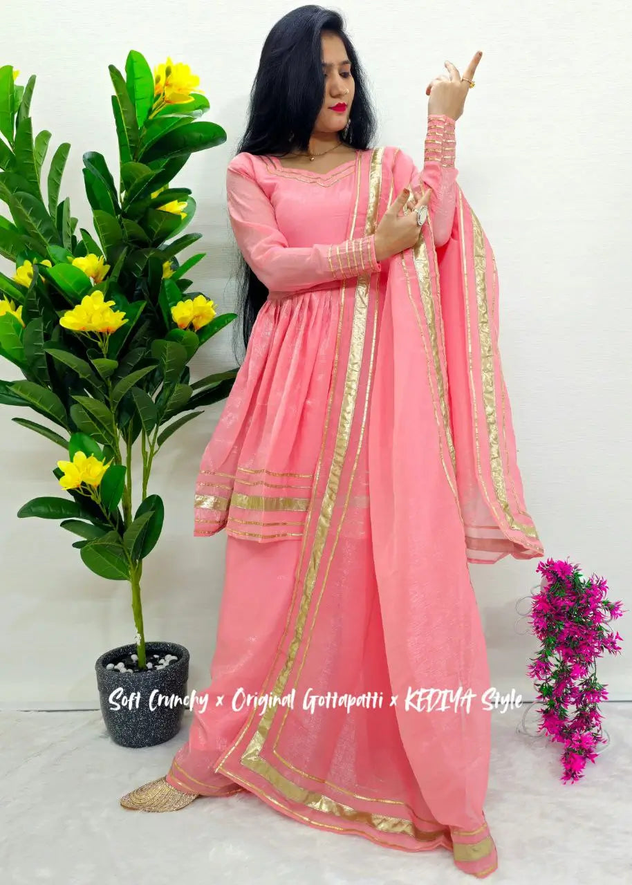 Shimmer Crunchy Crush Kurta Palazzo Set with Dupatta