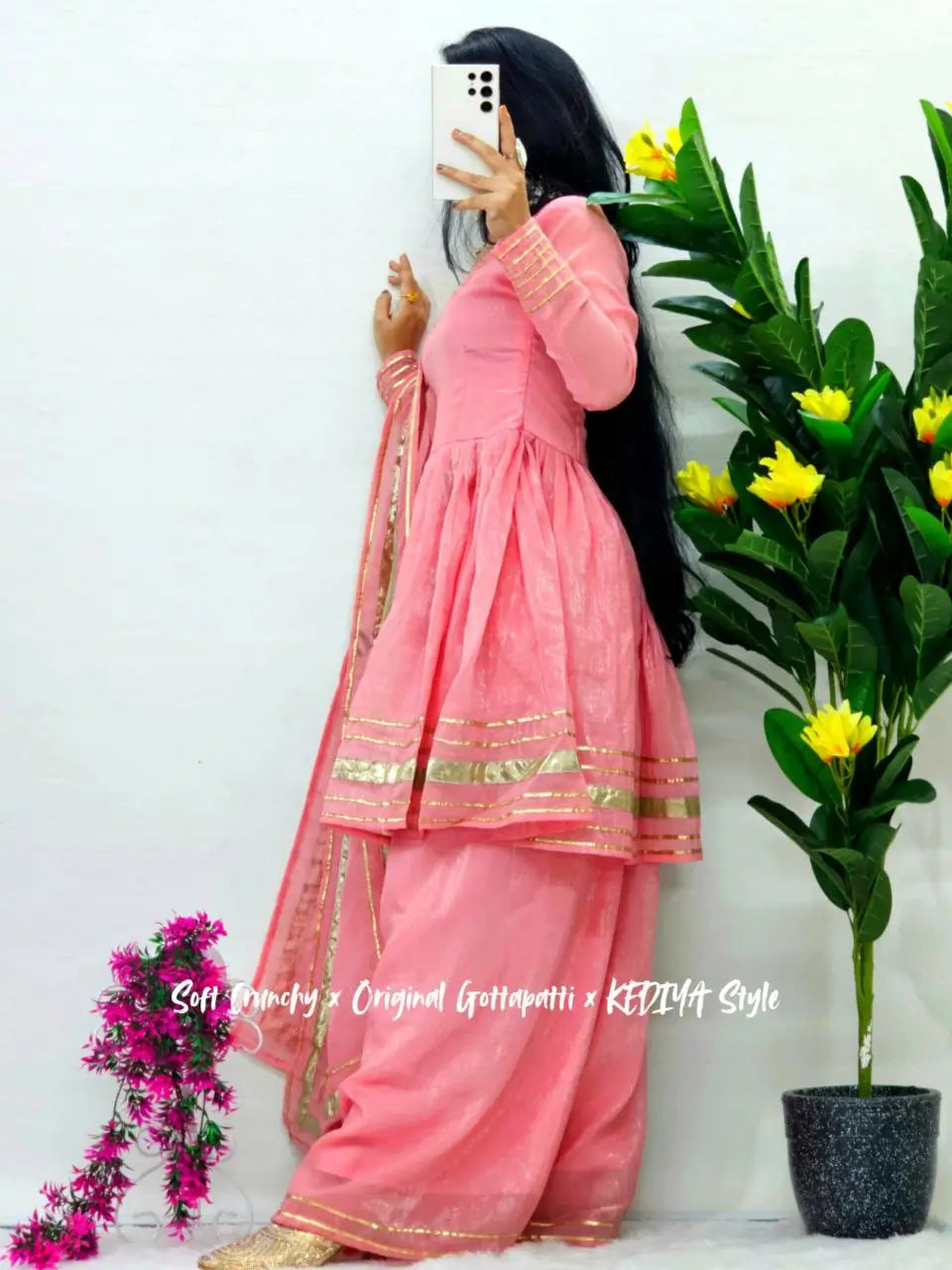 Shimmer Crunchy Crush Kurta Palazzo Set with Dupatta