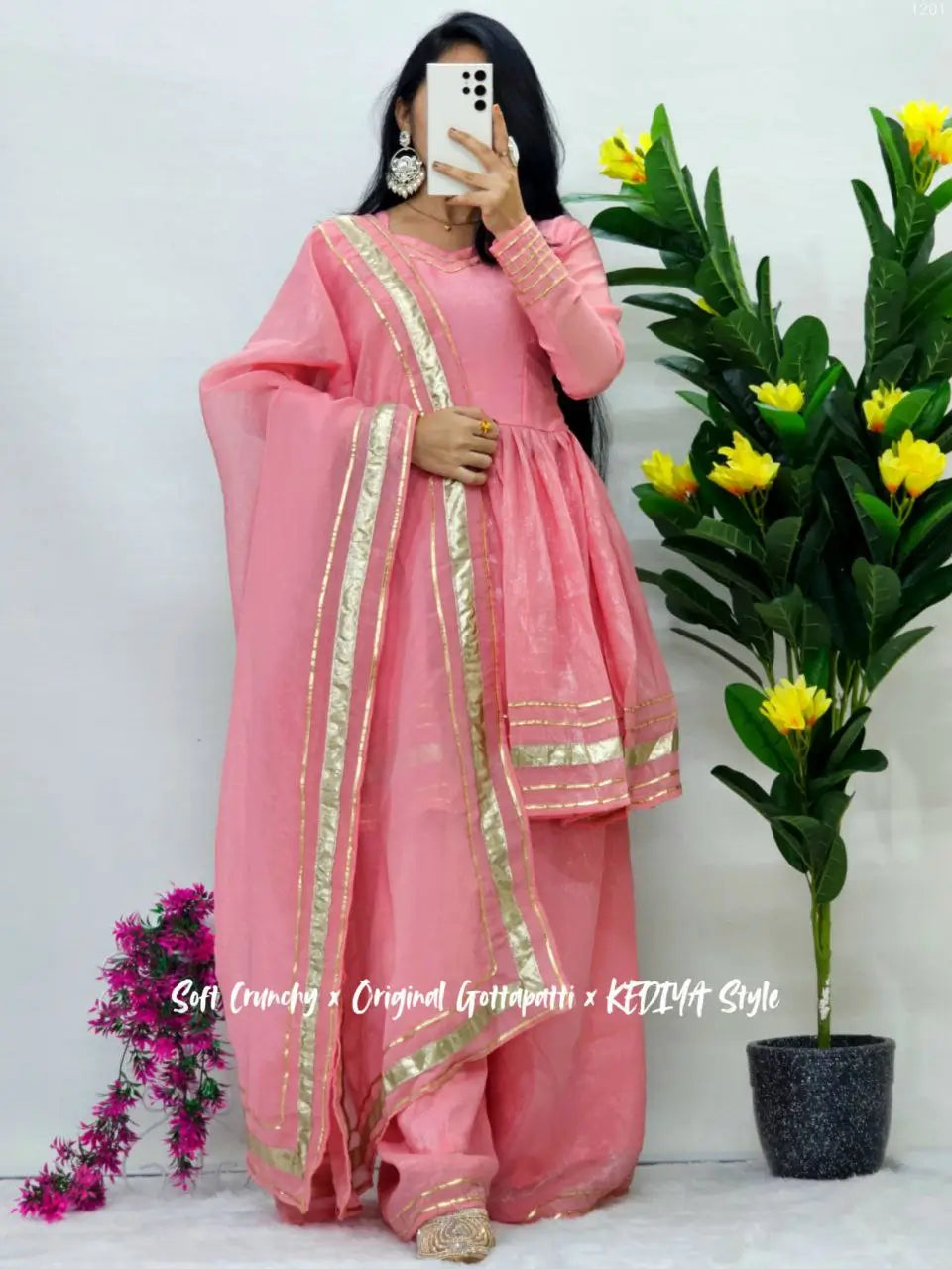 Shimmer Crunchy Crush Kurta Palazzo Set with Dupatta