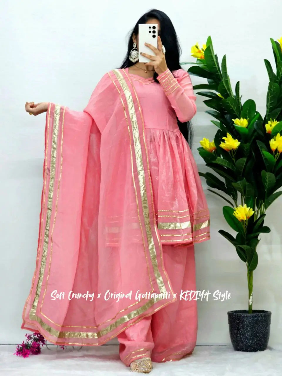 Shimmer Crunchy Crush Kurta Palazzo Set with Dupatta