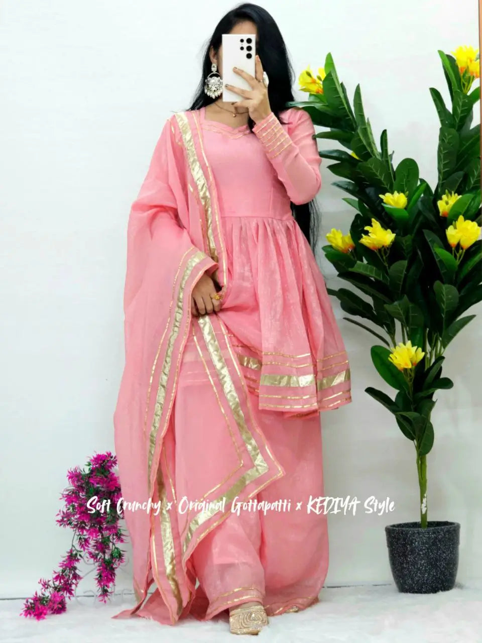 Shimmer Crunchy Crush Kurta Palazzo Set with Dupatta