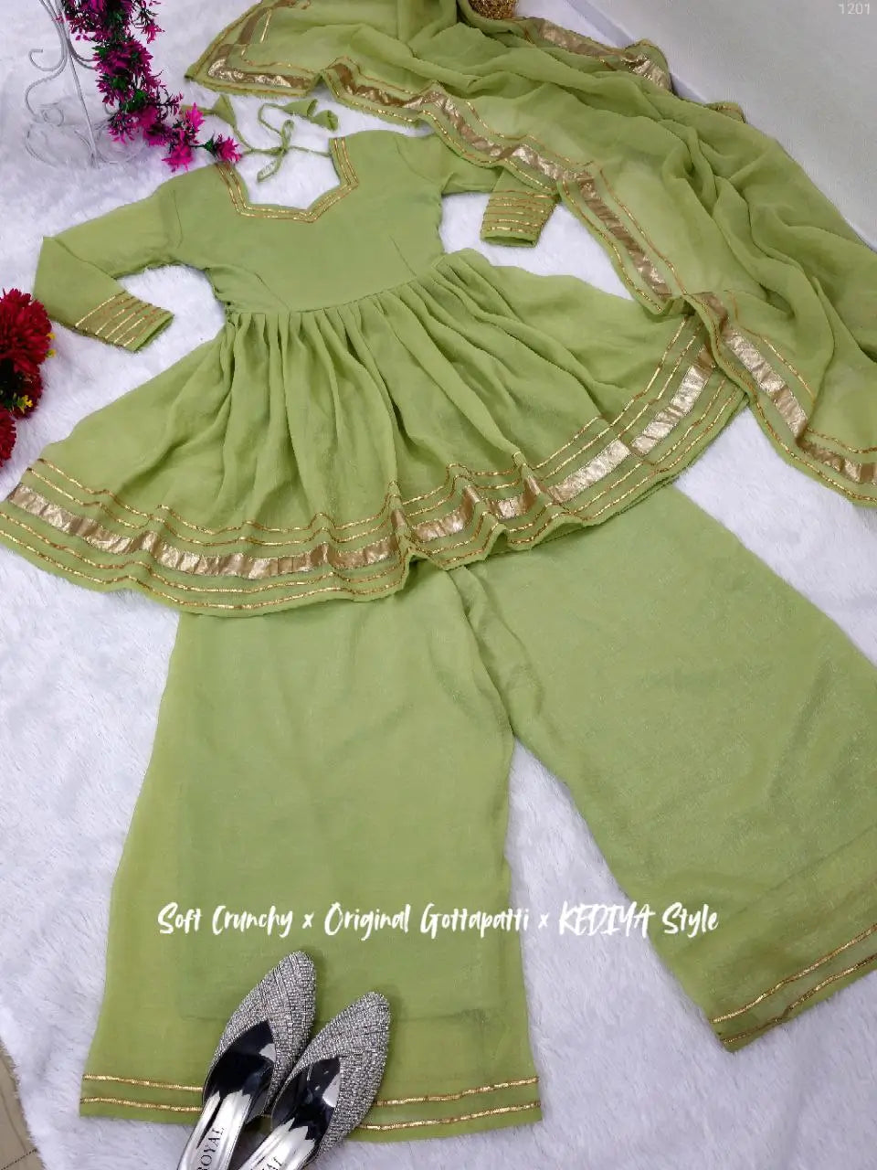 Shimmer Crunchy Crush Kurta Palazzo Set with Dupatta