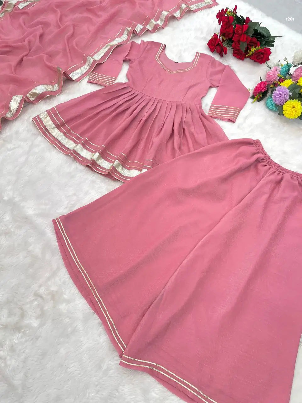 Shimmer Crunchy Crush Kurta Palazzo Set with Dupatta