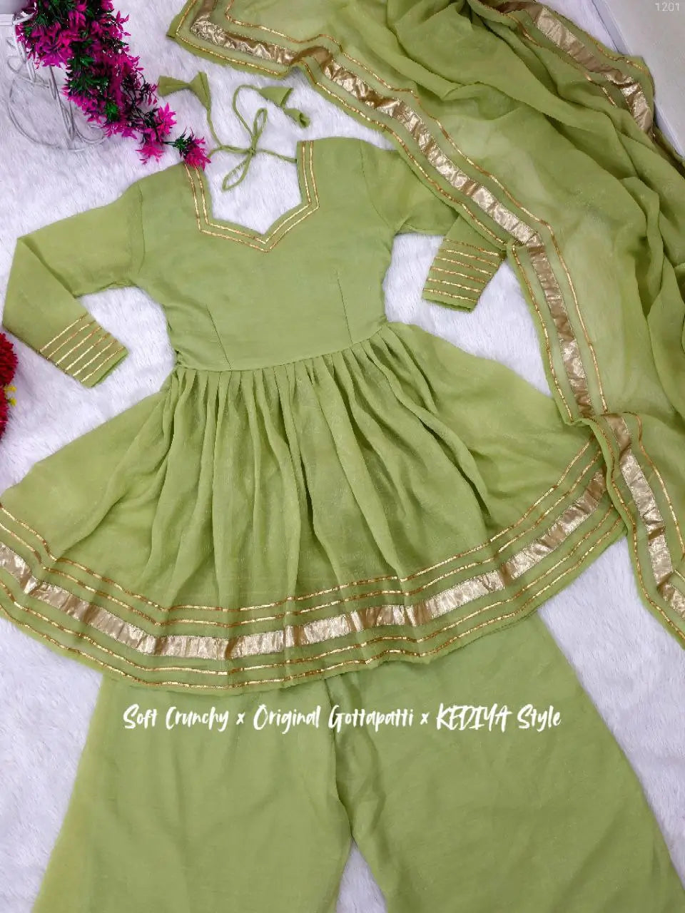 Shimmer Crunchy Crush Kurta Palazzo Set with Dupatta