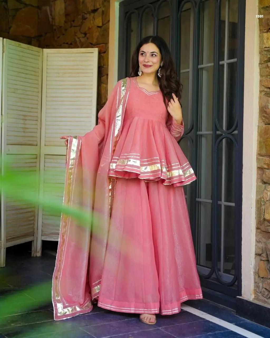 Shimmer Crunchy Crush Kurta Palazzo Set with Dupatta