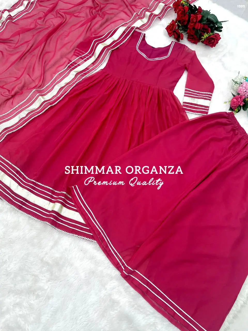 Shimmer Organza Kurta Palazzo Set with Dupatta