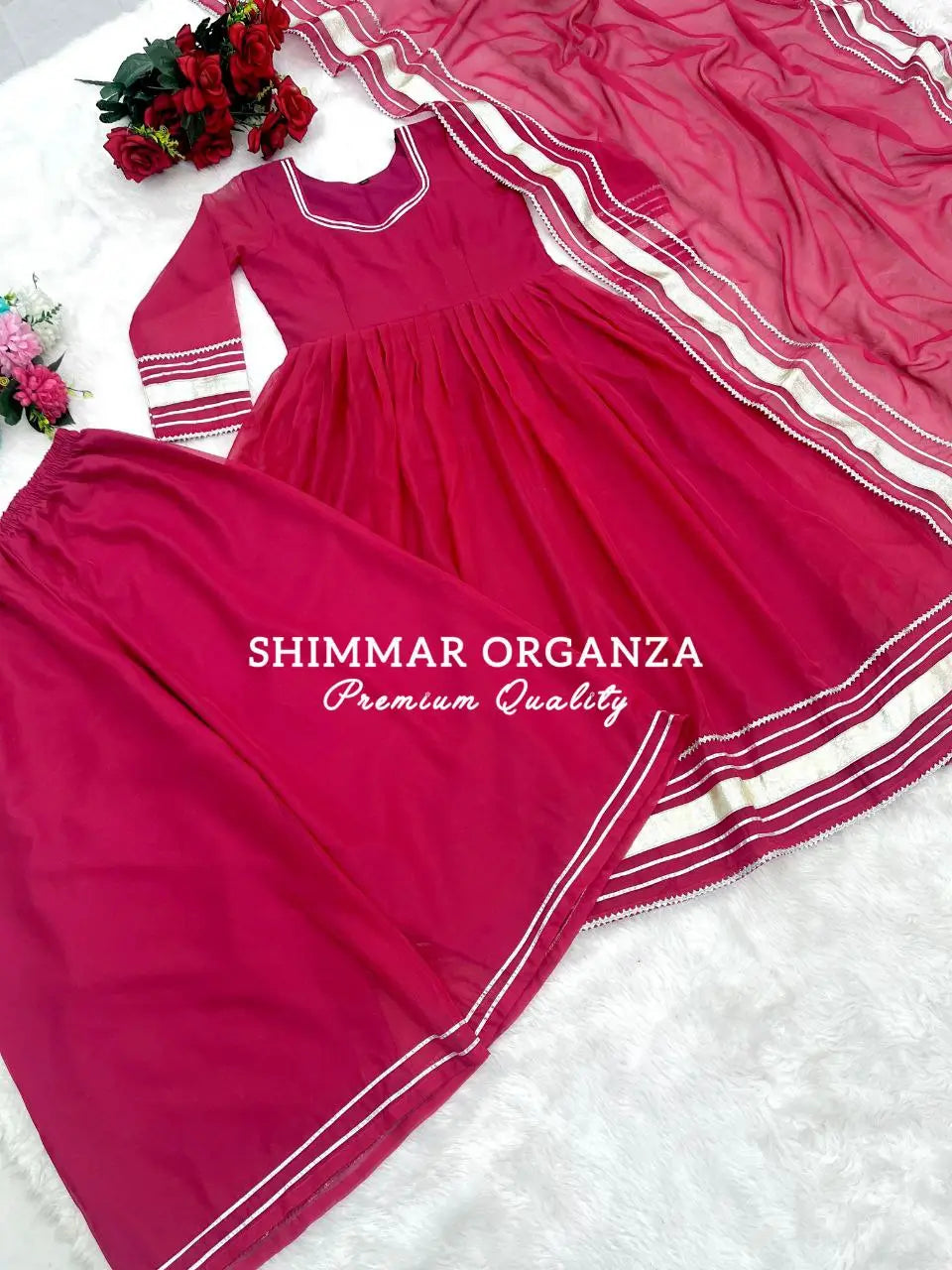 Shimmer Organza Kurta Palazzo Set with Dupatta