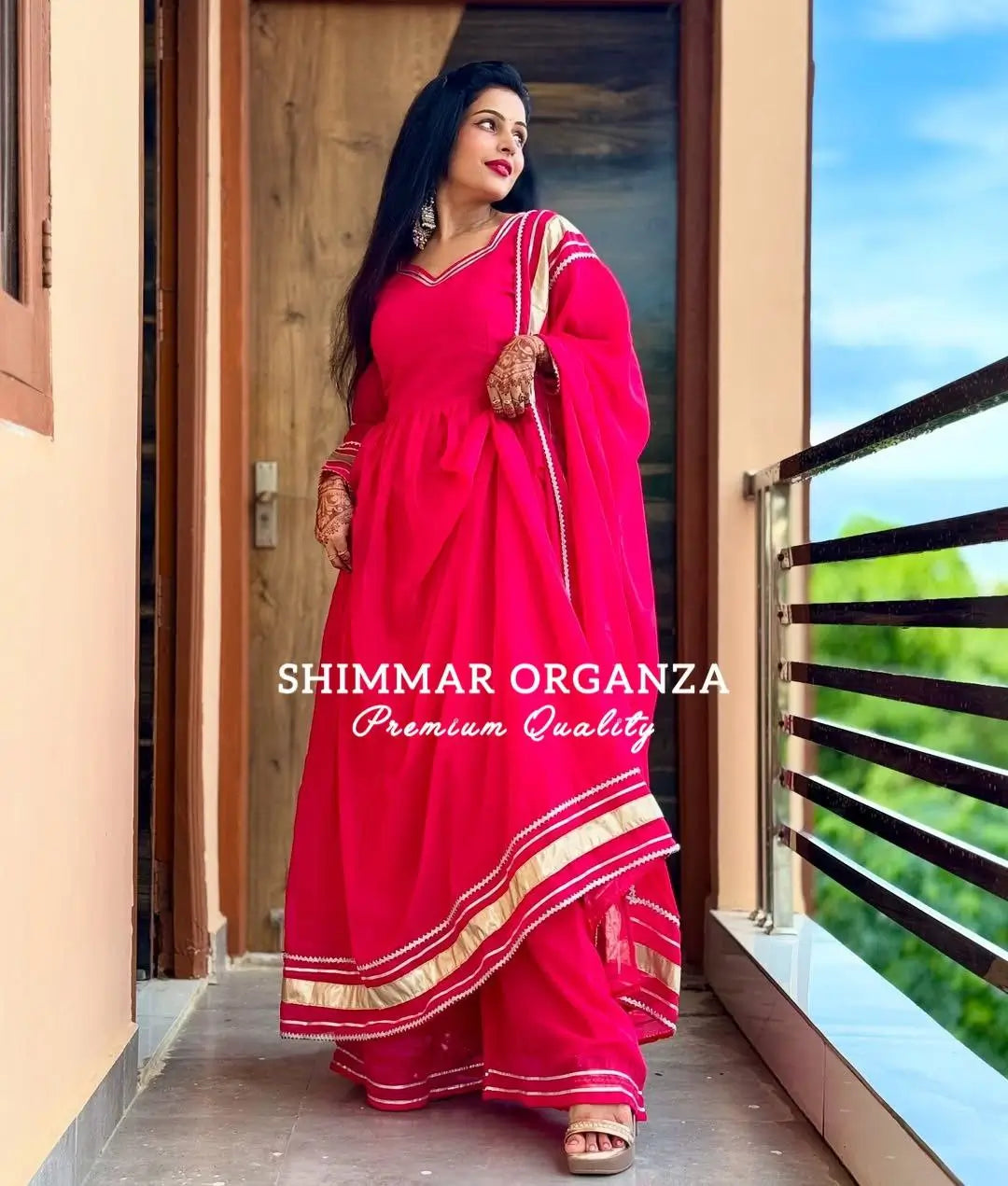 Shimmer Organza Kurta Palazzo Set with Dupatta