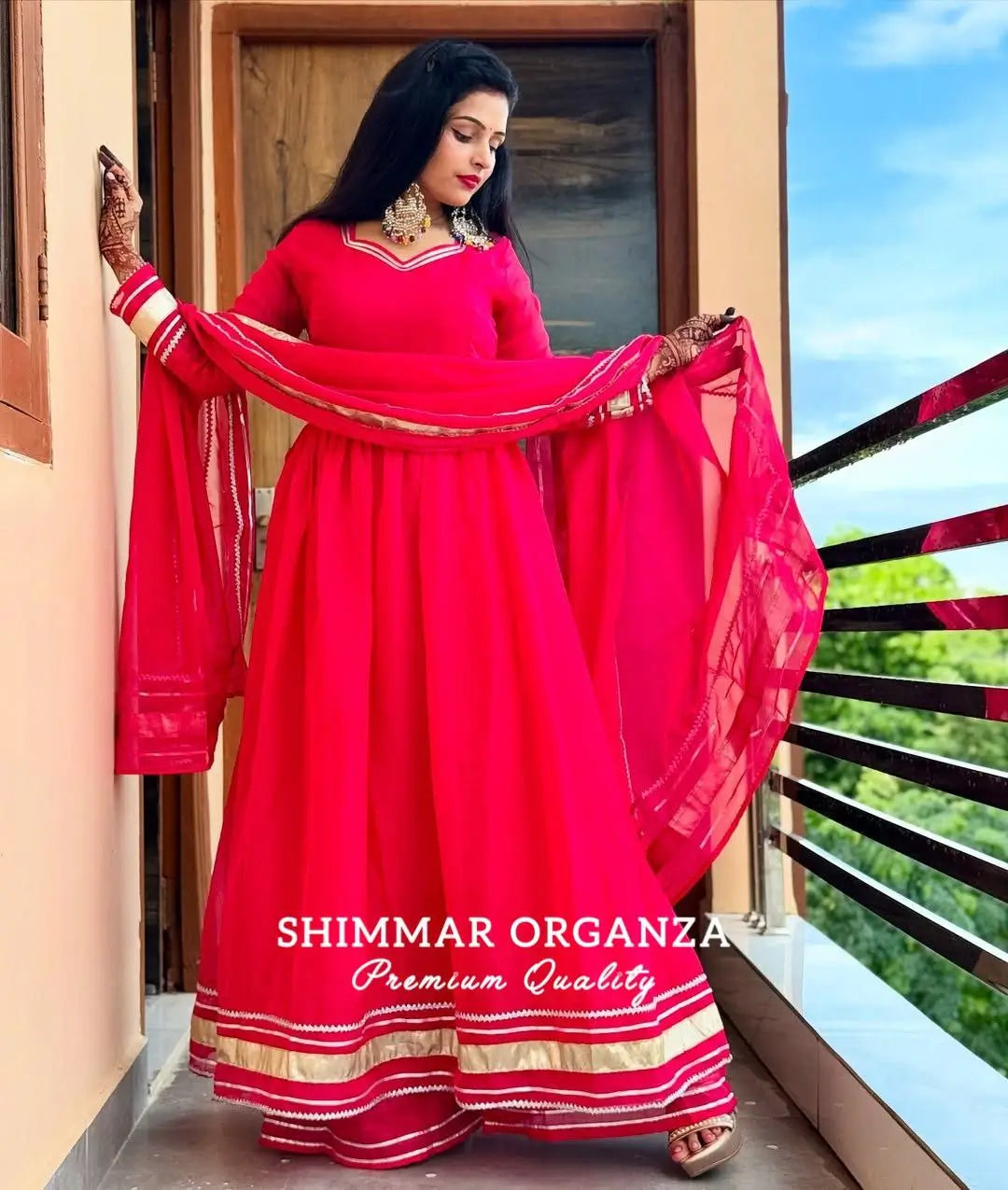 Shimmer Organza Kurta Palazzo Set with Dupatta