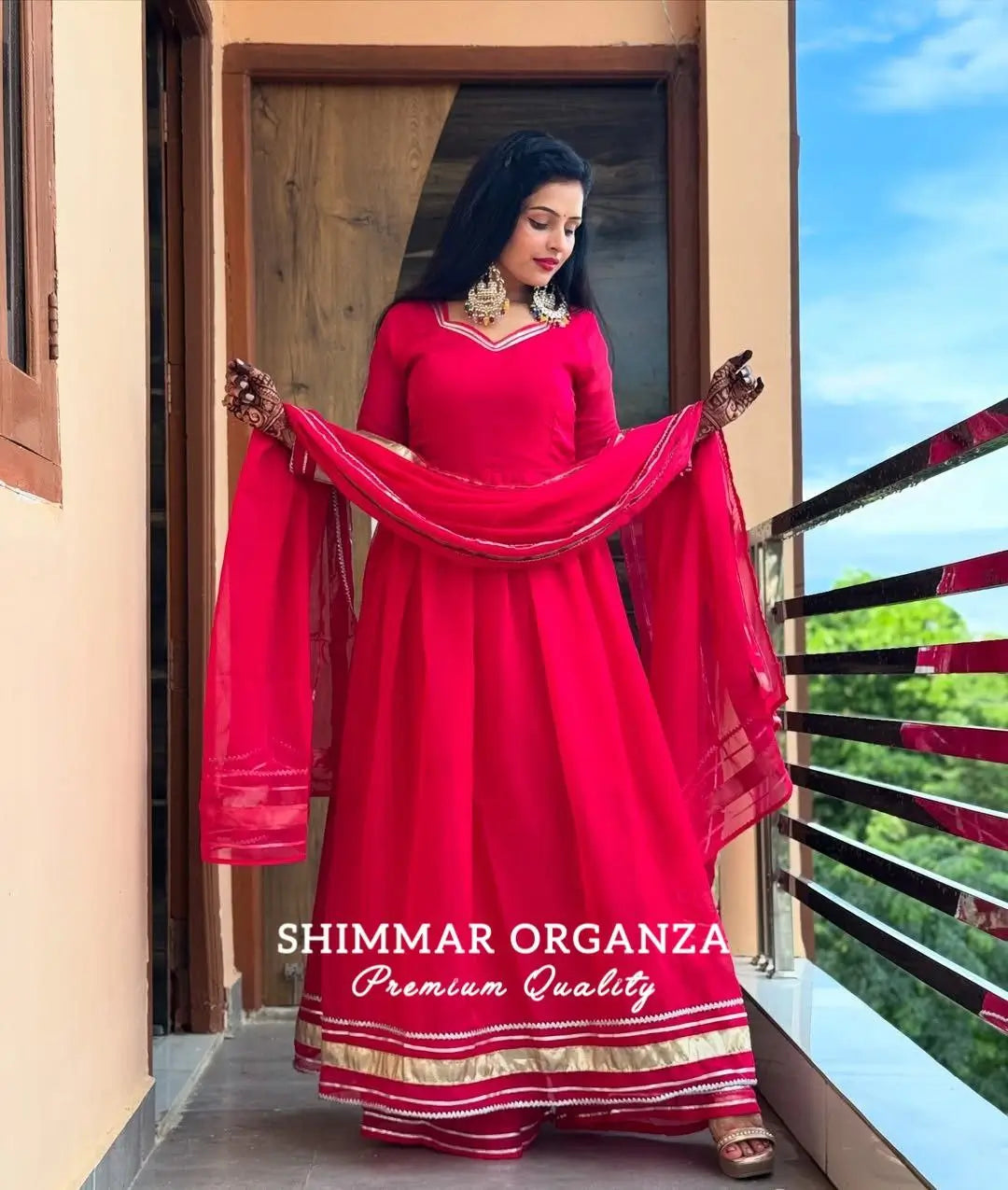 Shimmer Organza Kurta Palazzo Set with Dupatta