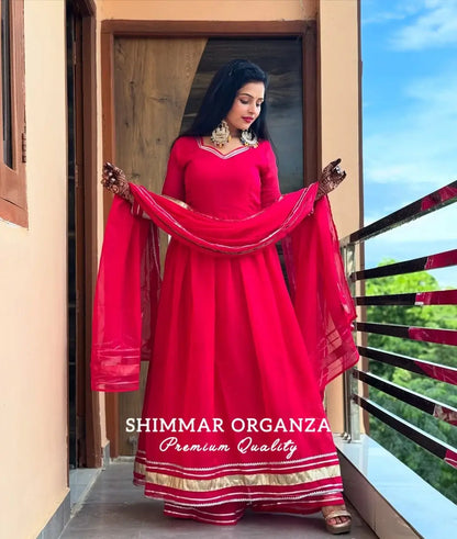 Shimmer Organza Kurta Palazzo Set with Dupatta