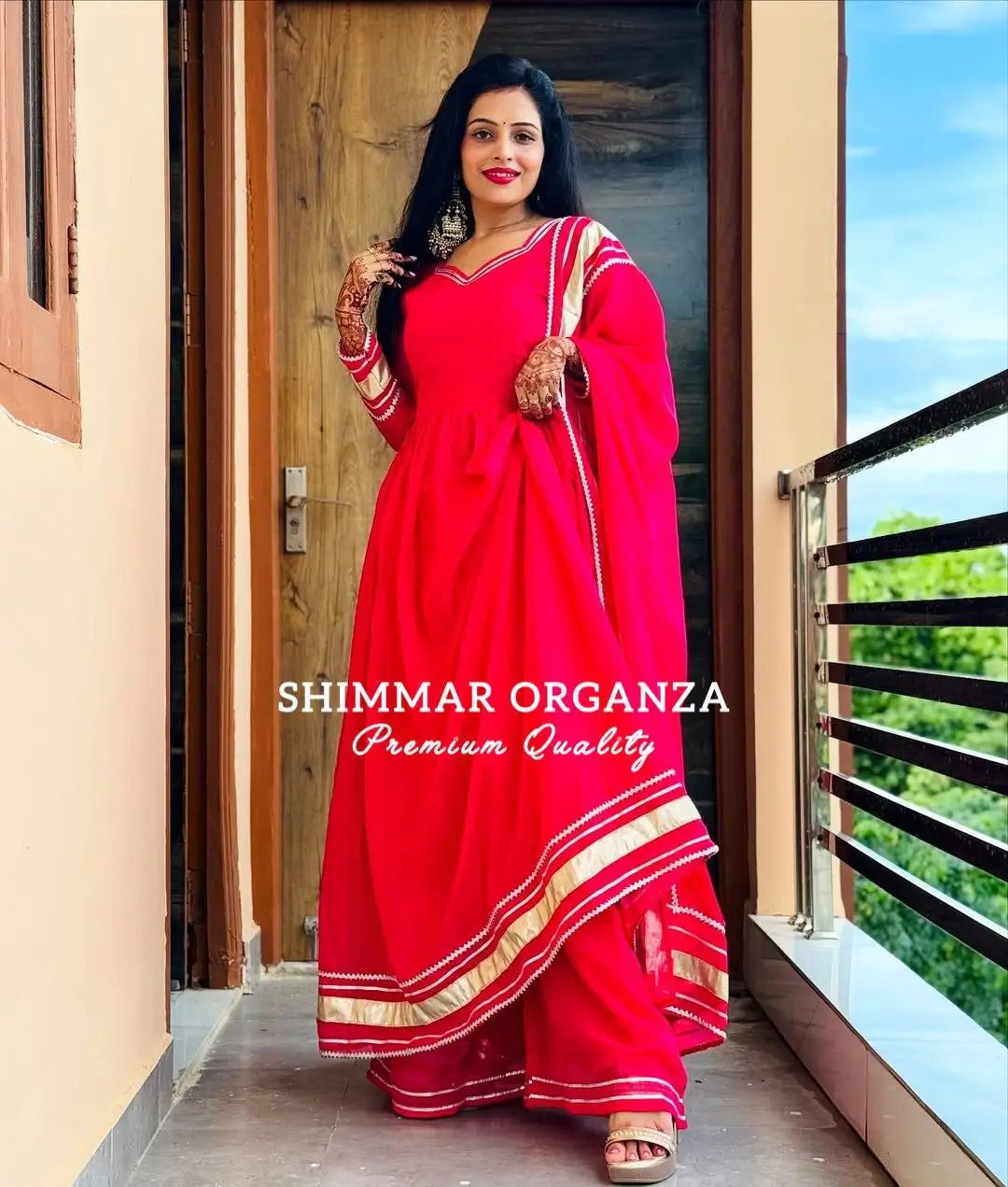 Shimmer Organza Kurta Palazzo Set with Dupatta