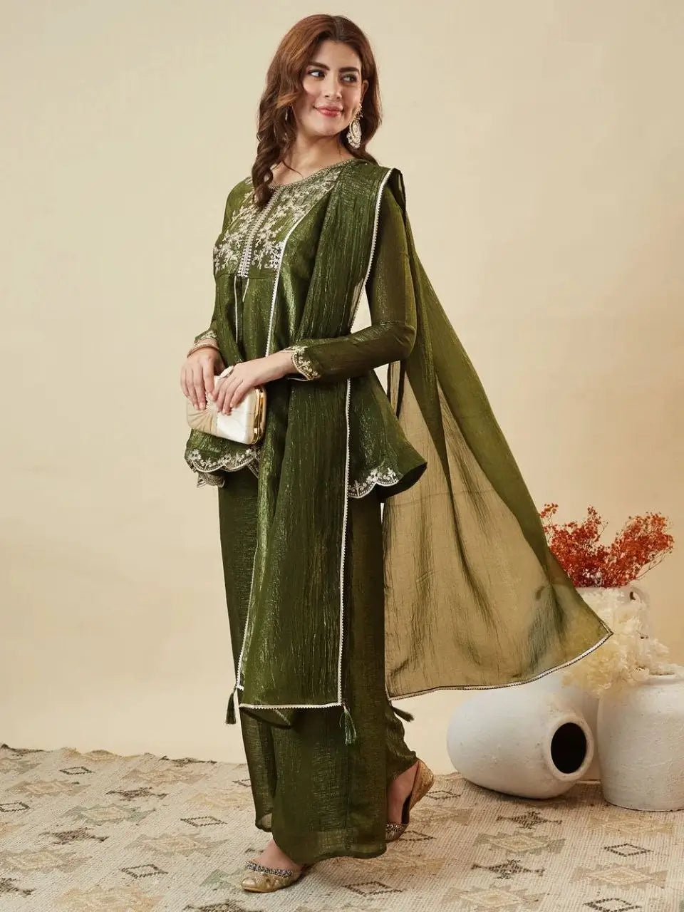 Shimmer Peplum Palazzo Suit