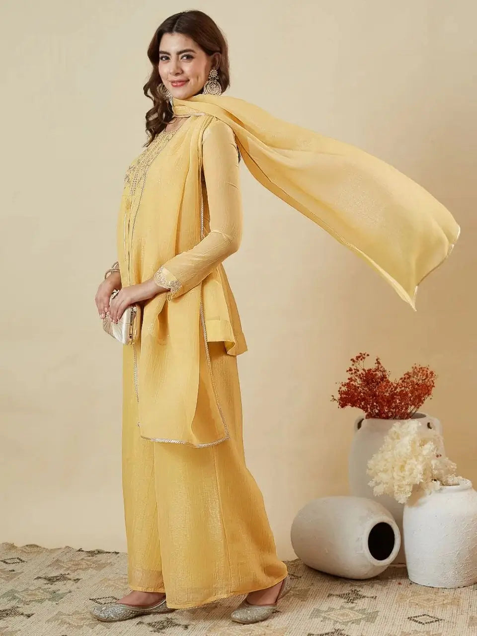 Shimmer Peplum Palazzo Suit