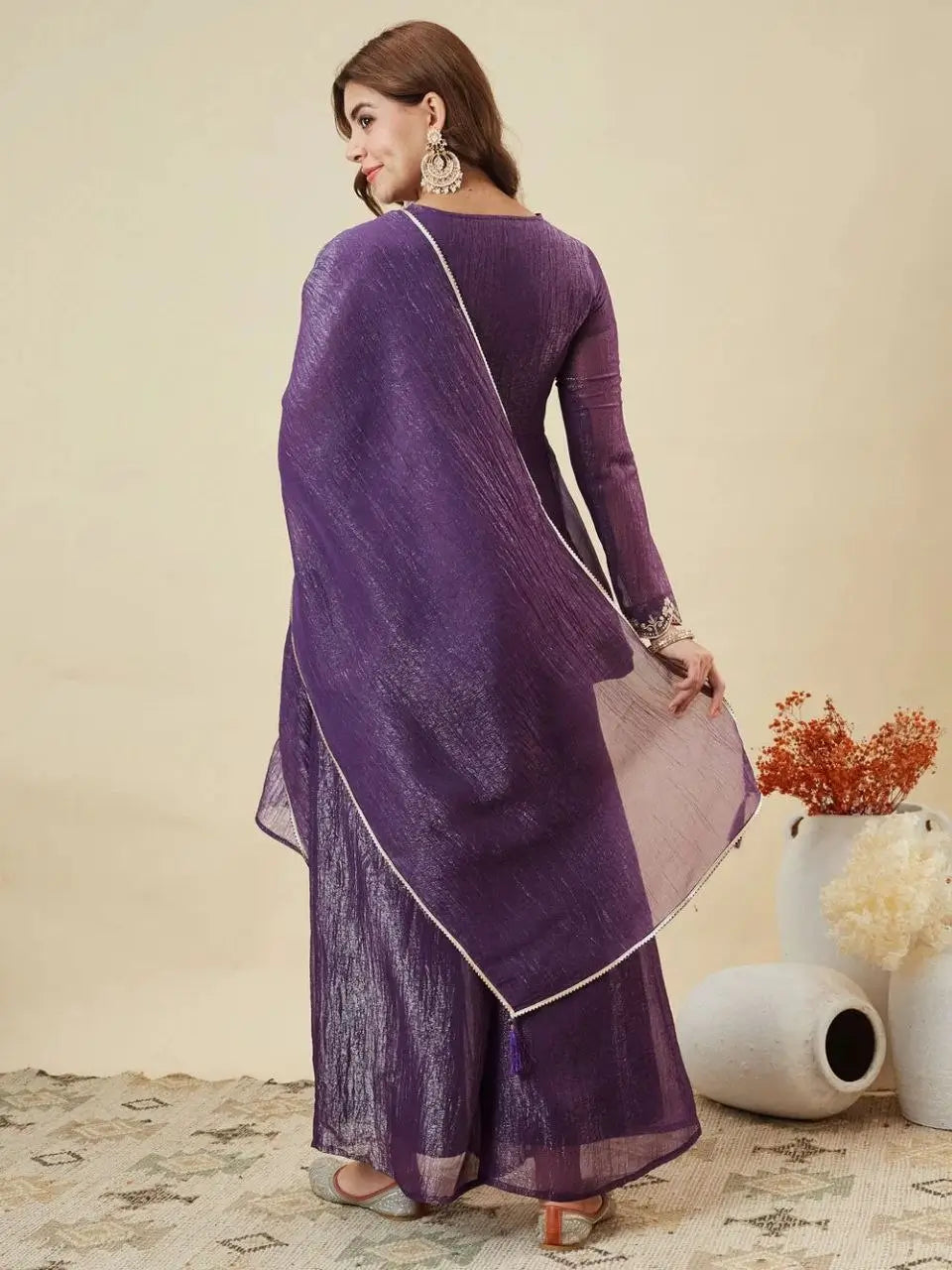 Shimmer Peplum Palazzo Suit
