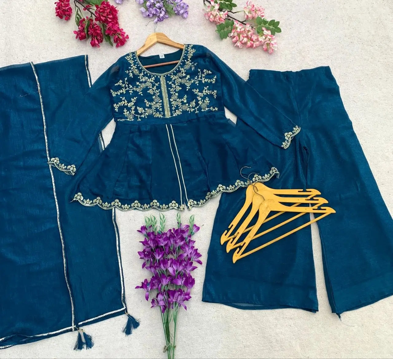 Shimmer Peplum Palazzo Suit
