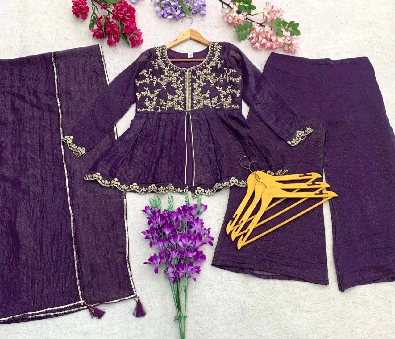 Shimmer Peplum Palazzo Suit
