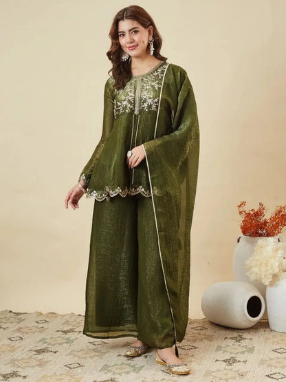 Shimmer Peplum Palazzo Suit