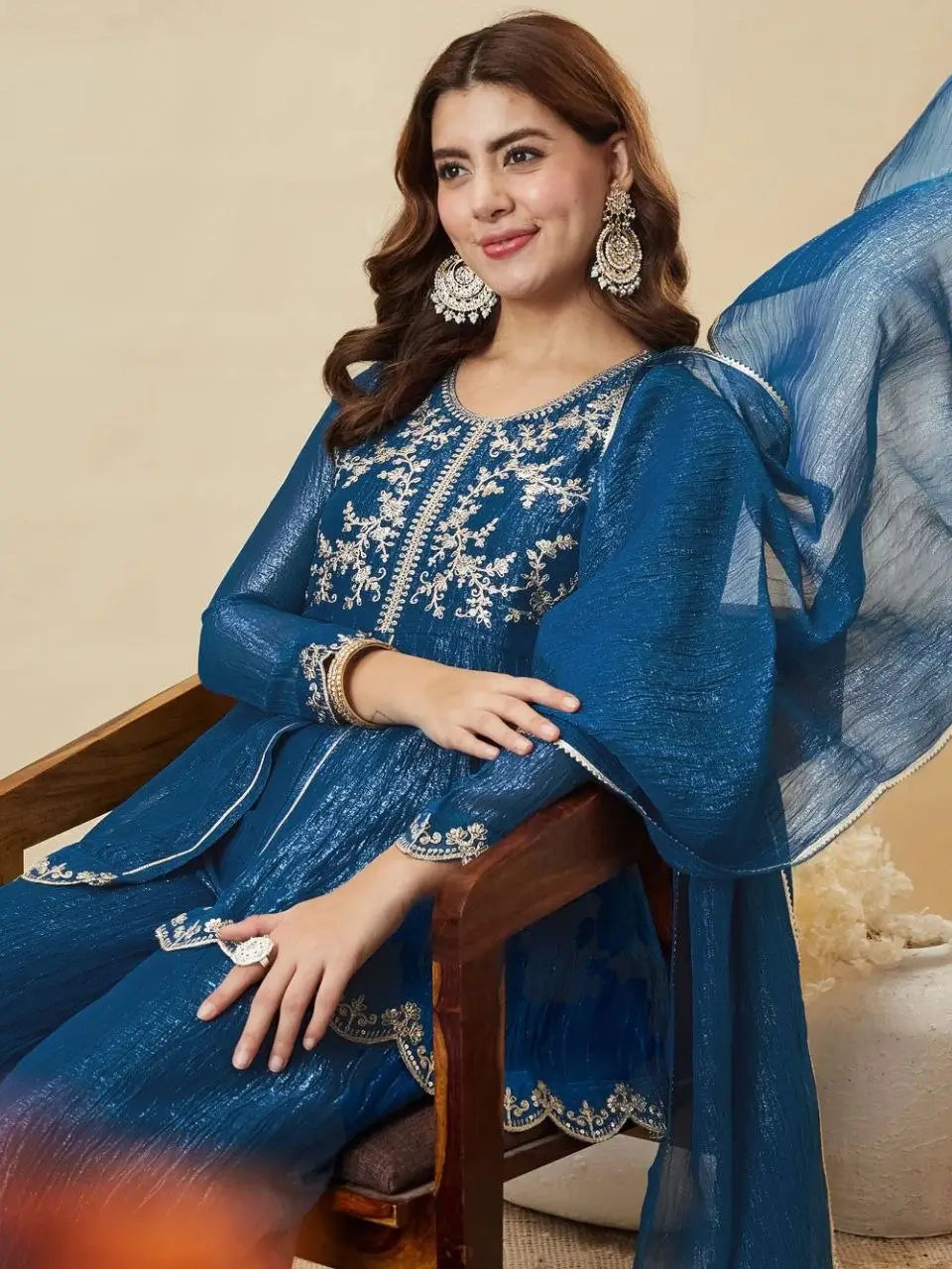 Shimmer Peplum Palazzo Suit