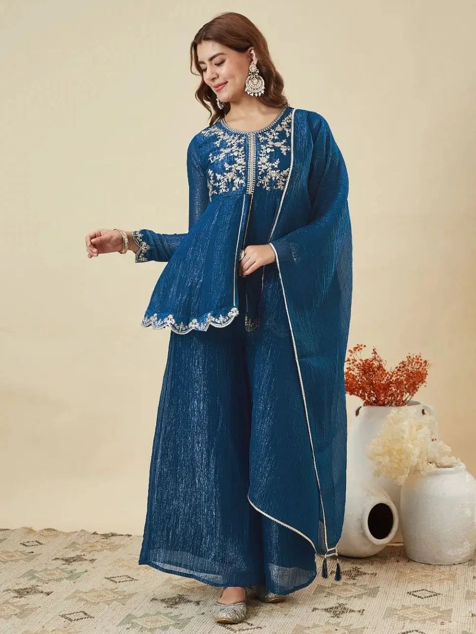 Shimmer Peplum Palazzo Suit