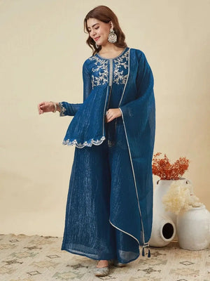 Shimmer Peplum Palazzo Suit