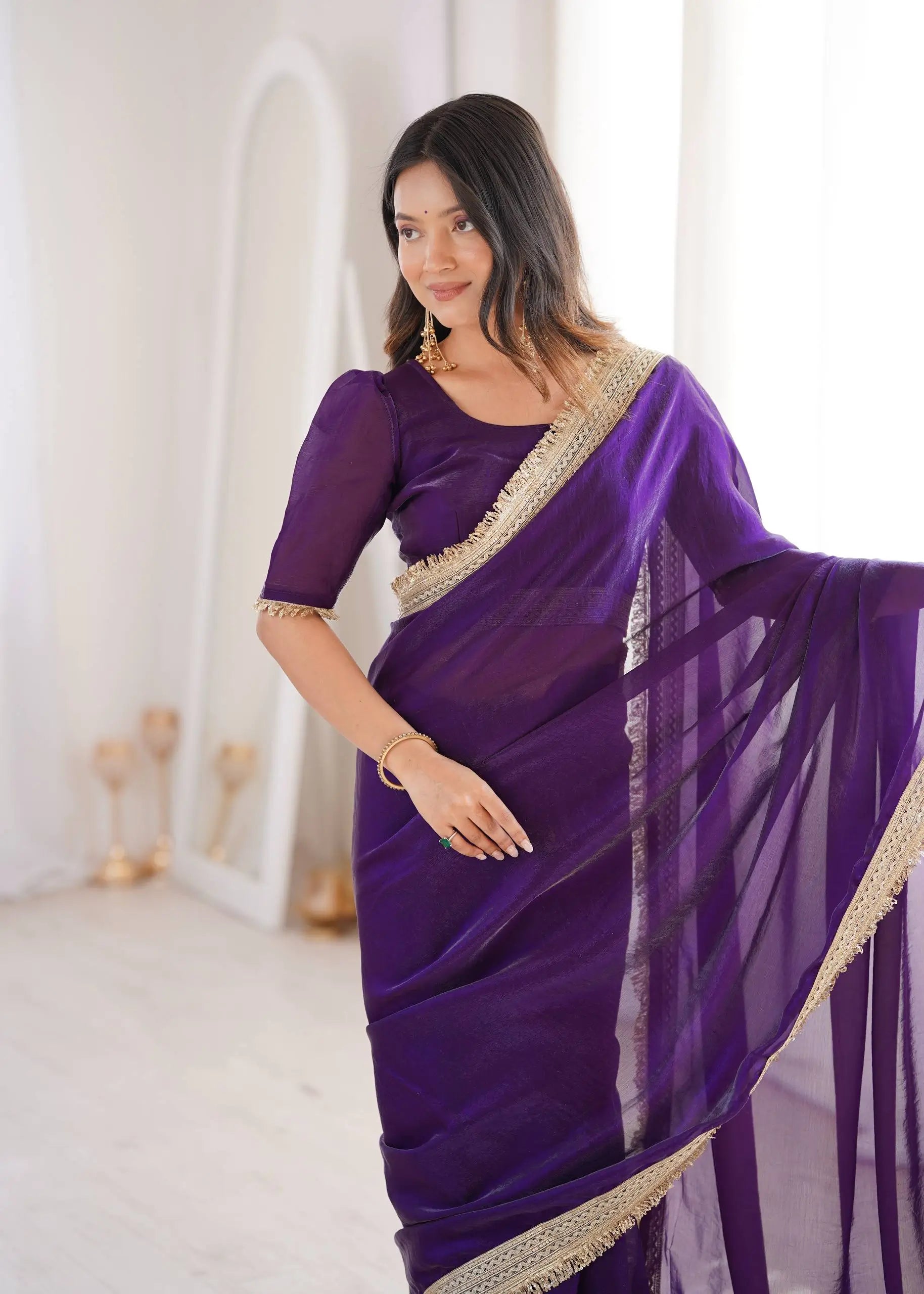 Shimmer Satin Silk Saree with Sequin Border