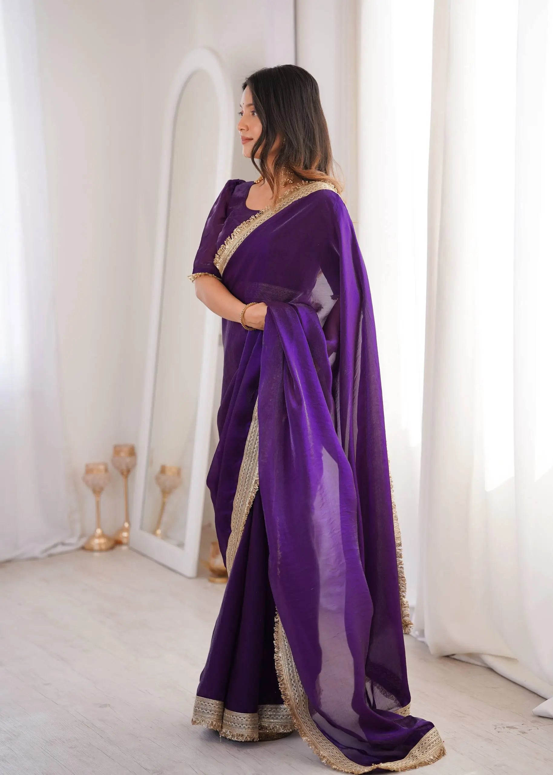 Shimmer Satin Silk Saree with Sequin Border