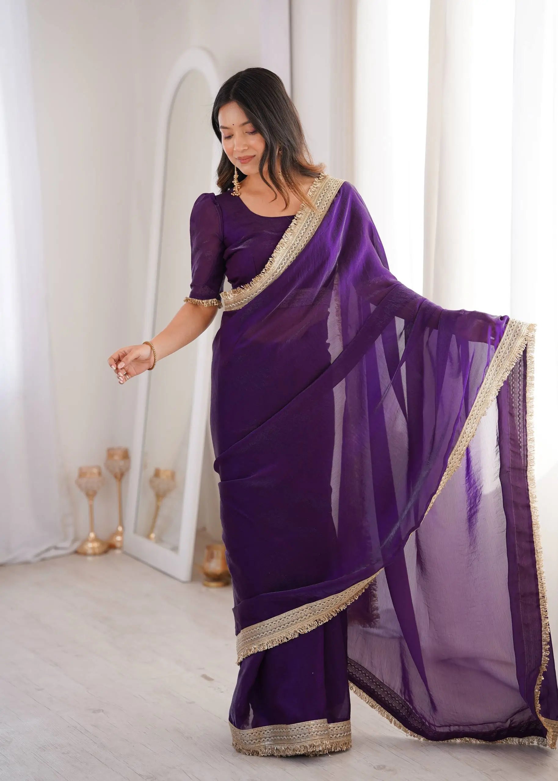 Shimmer Satin Silk Saree with Sequin Border