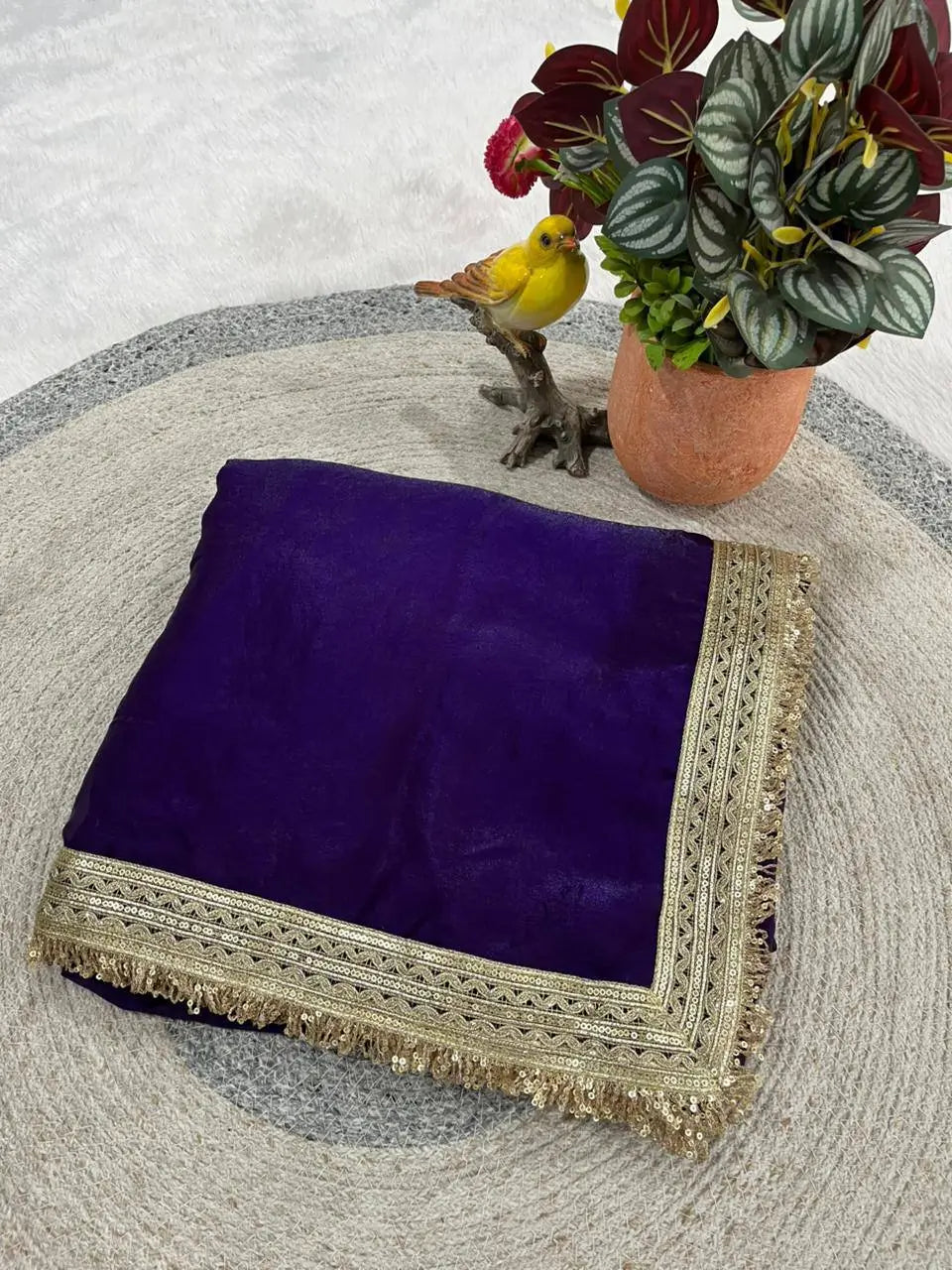 Shimmer Satin Silk Saree with Sequin Border