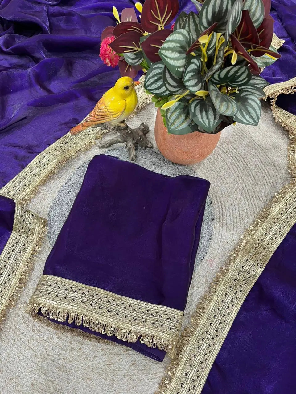 Shimmer Satin Silk Saree with Sequin Border