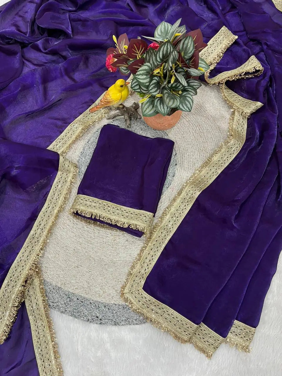 Shimmer Satin Silk Saree with Sequin Border