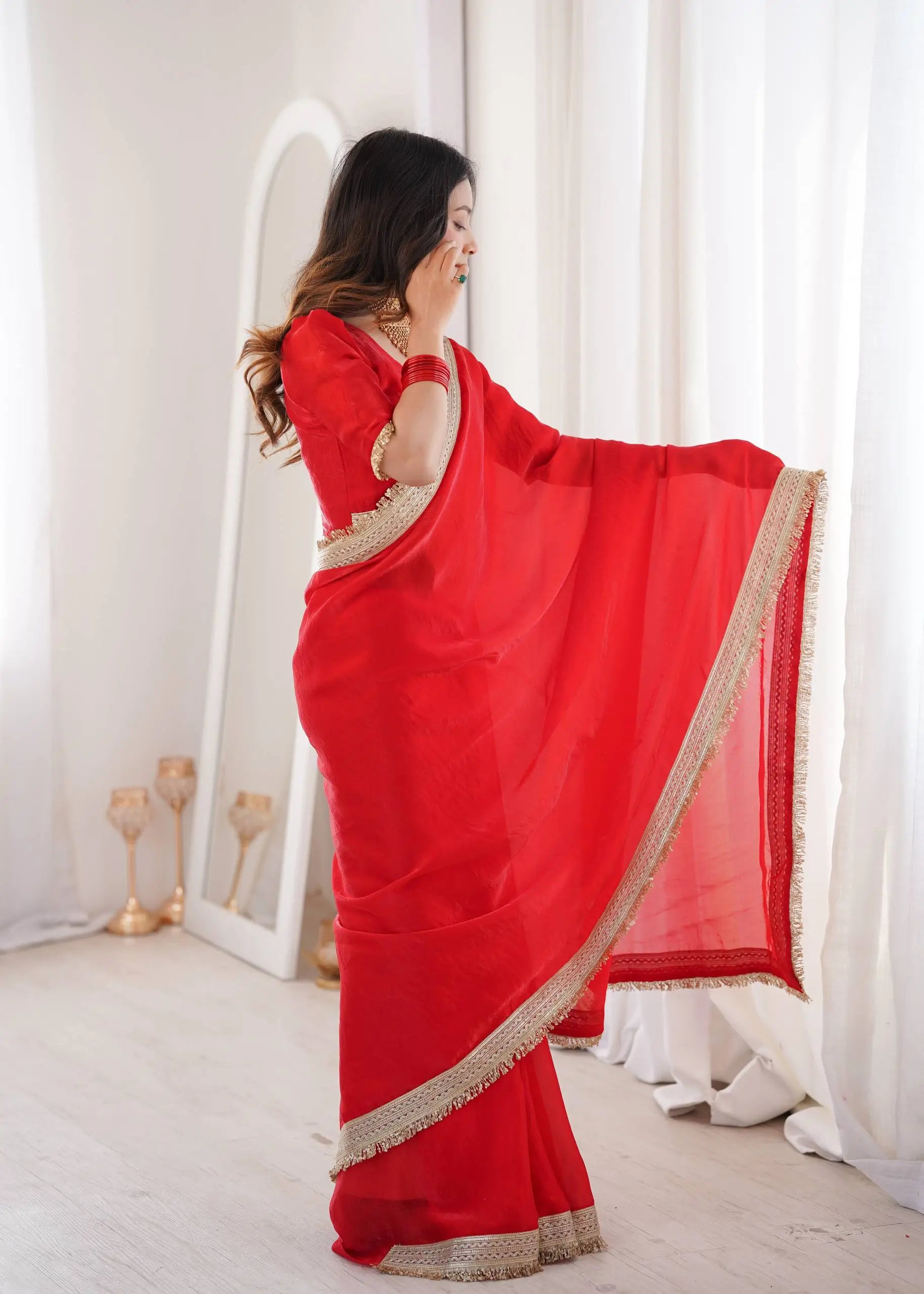 Shimmer Satin Silk Saree with Sequin Border