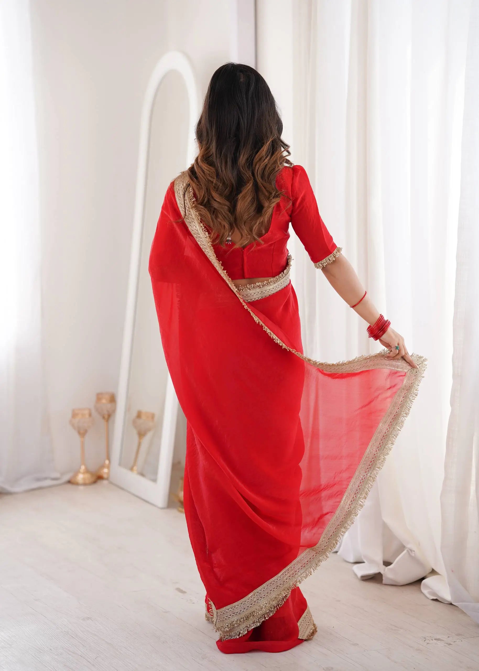 Shimmer Satin Silk Saree with Sequin Border