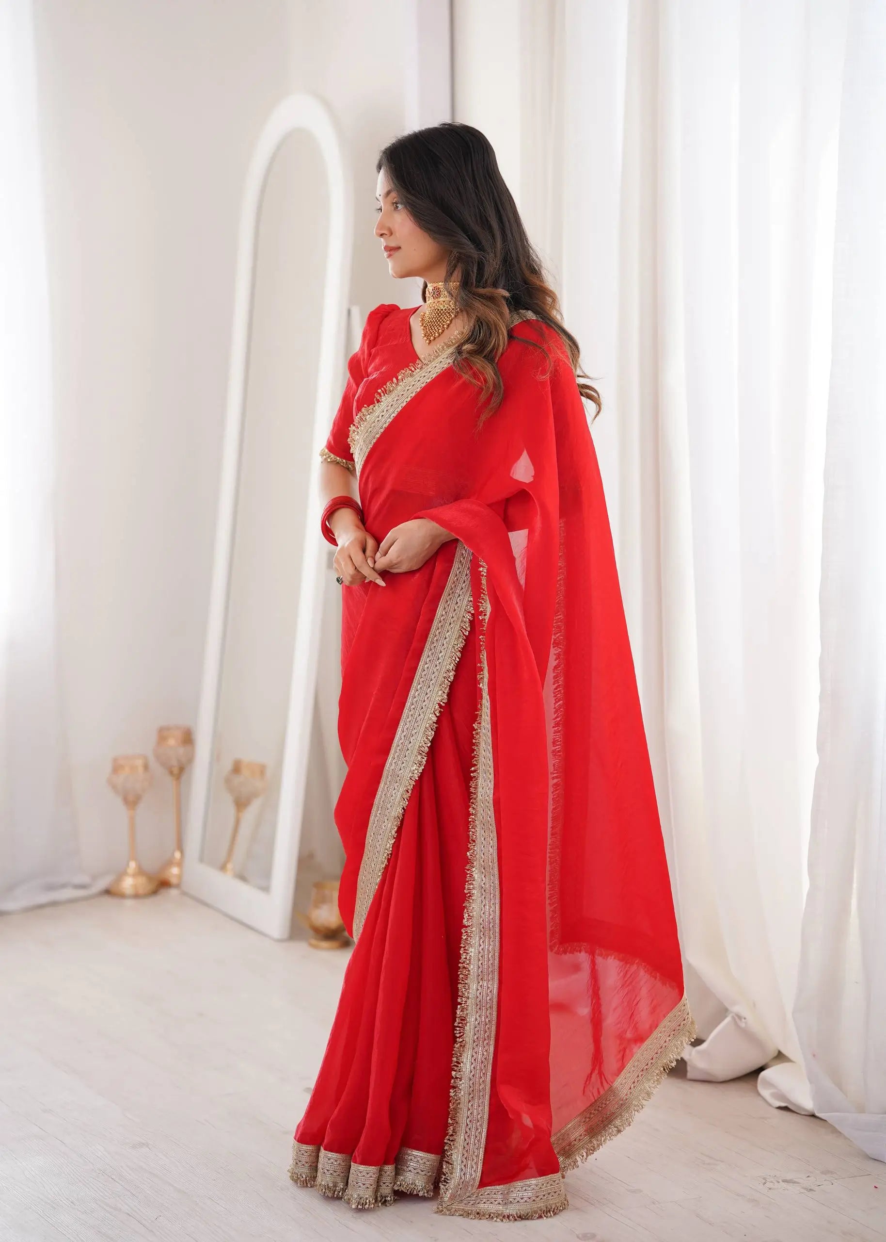 Shimmer Satin Silk Saree with Sequin Border