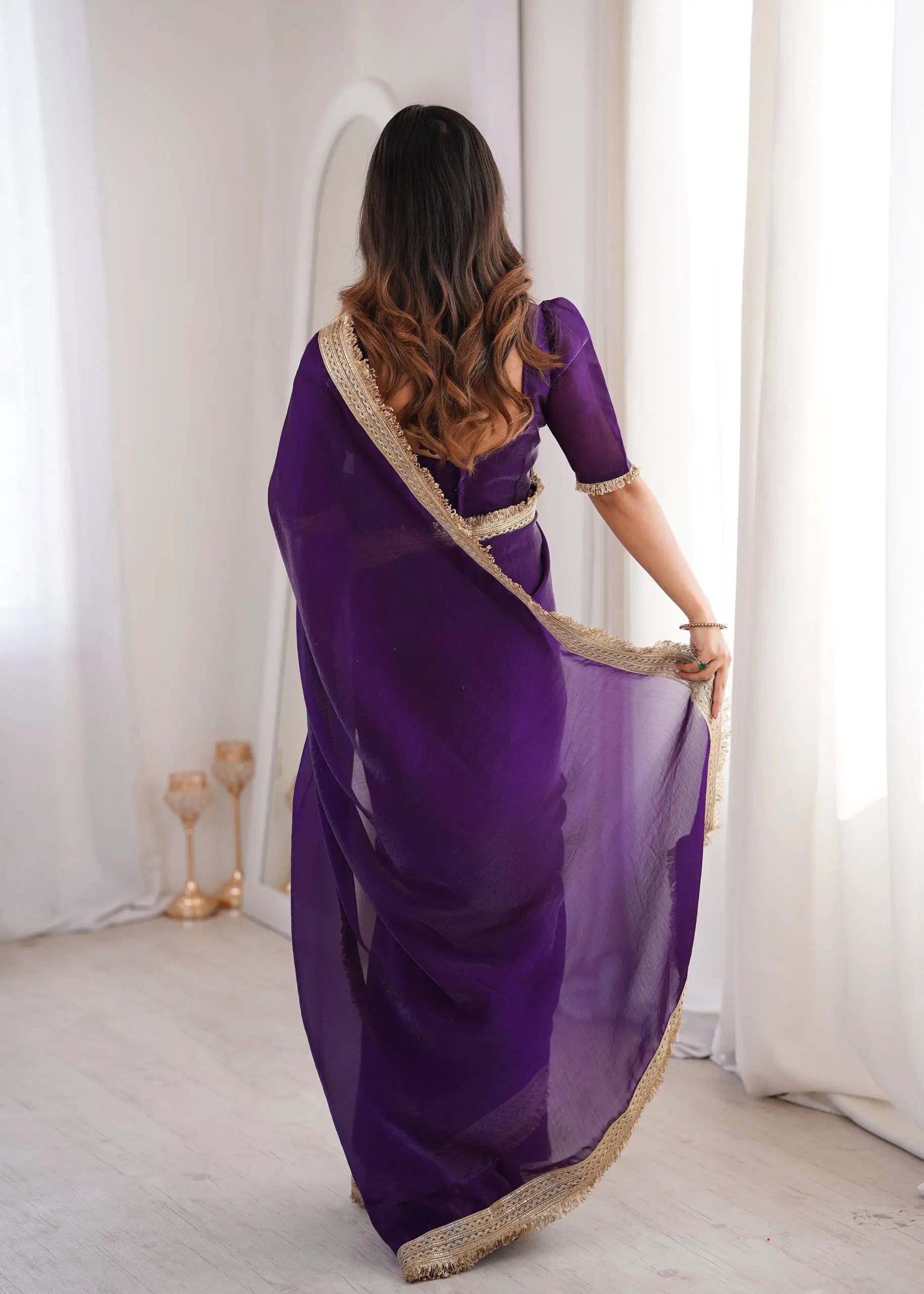 Shimmer Satin Silk Saree with Sequin Border
