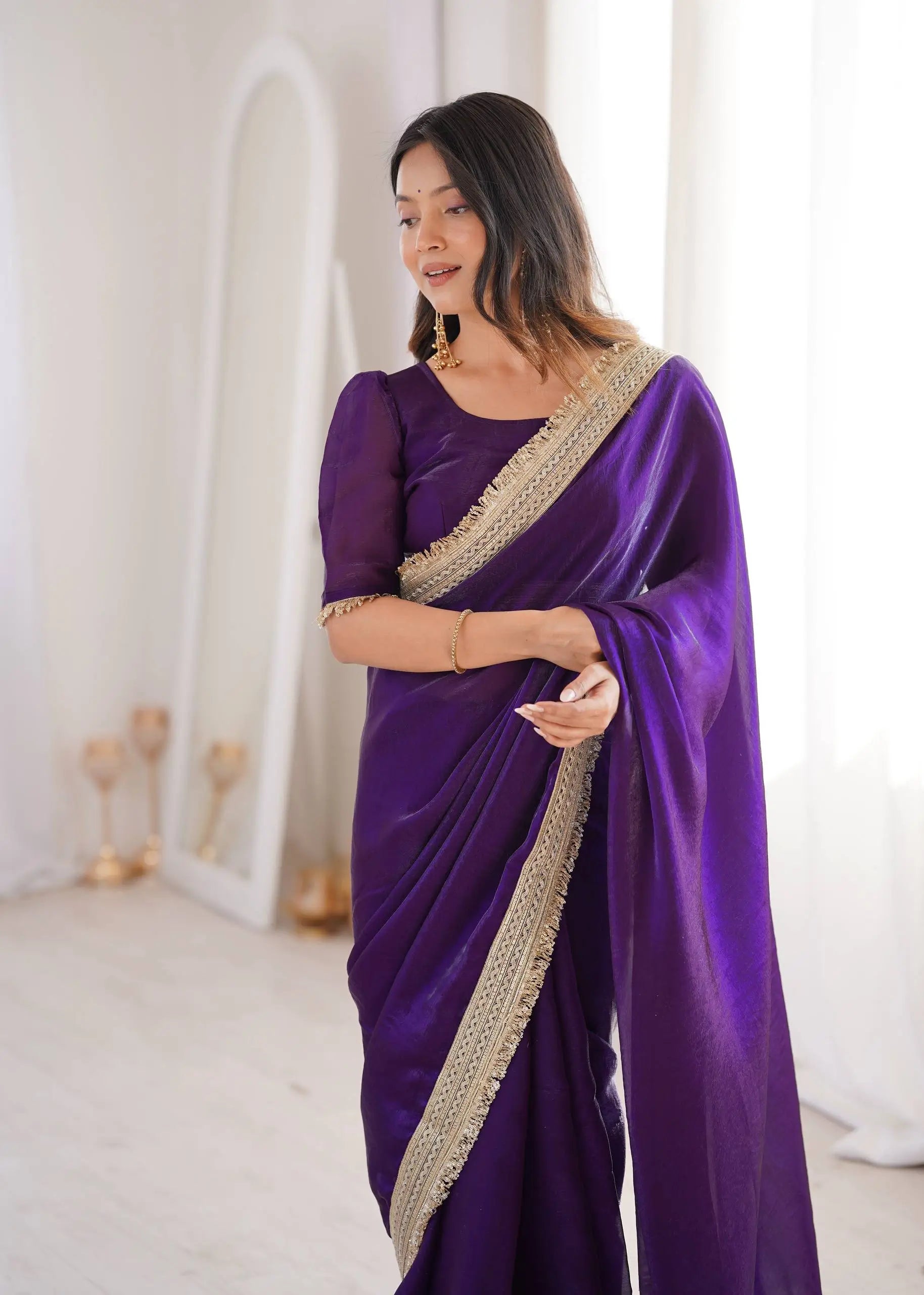 Shimmer Satin Silk Saree with Sequin Border