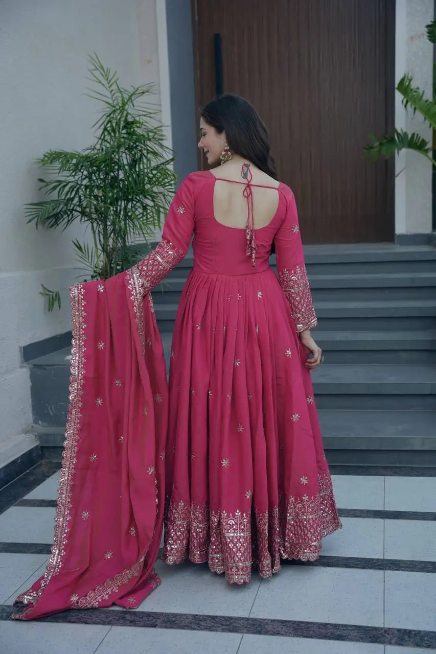 Shimmer Silk Embroidered Gown Set