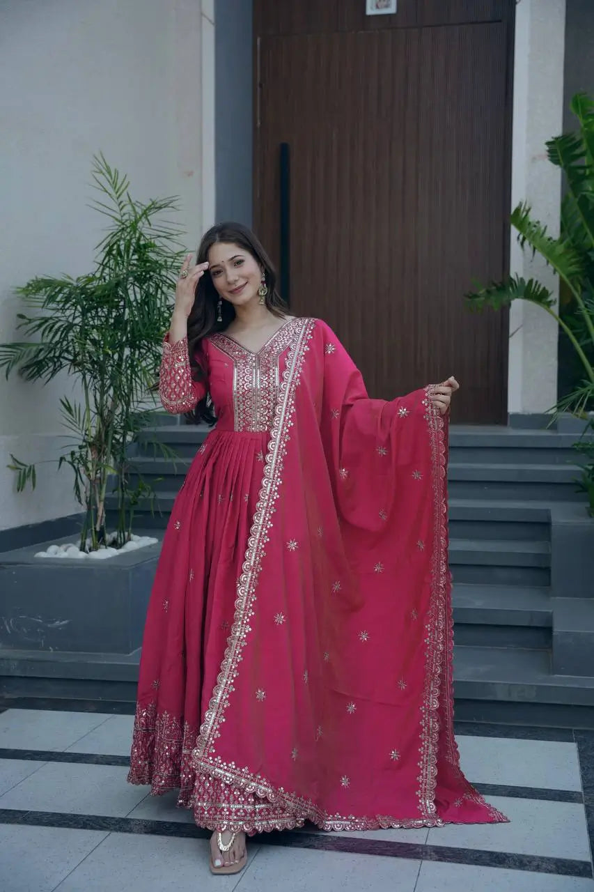 Shimmer Silk Embroidered Gown Set