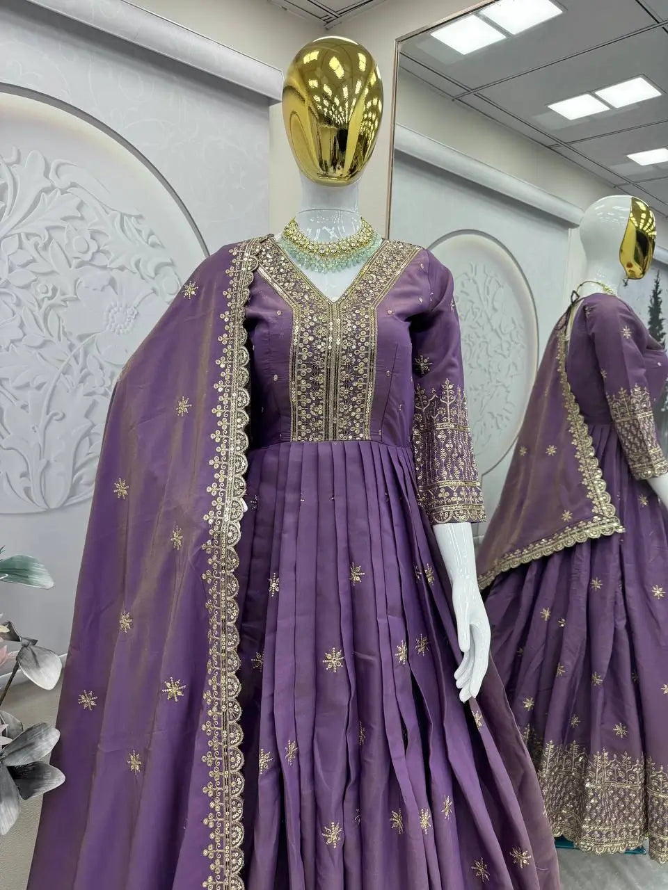 Shimmer Silk Embroidered Gown Set