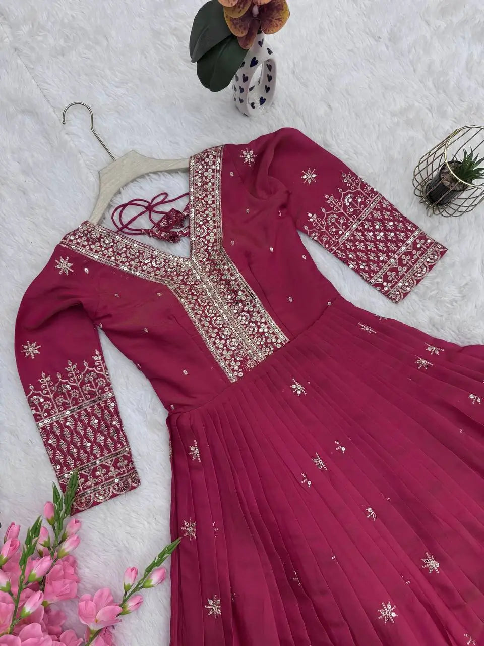 Shimmer Silk Embroidered Gown Set