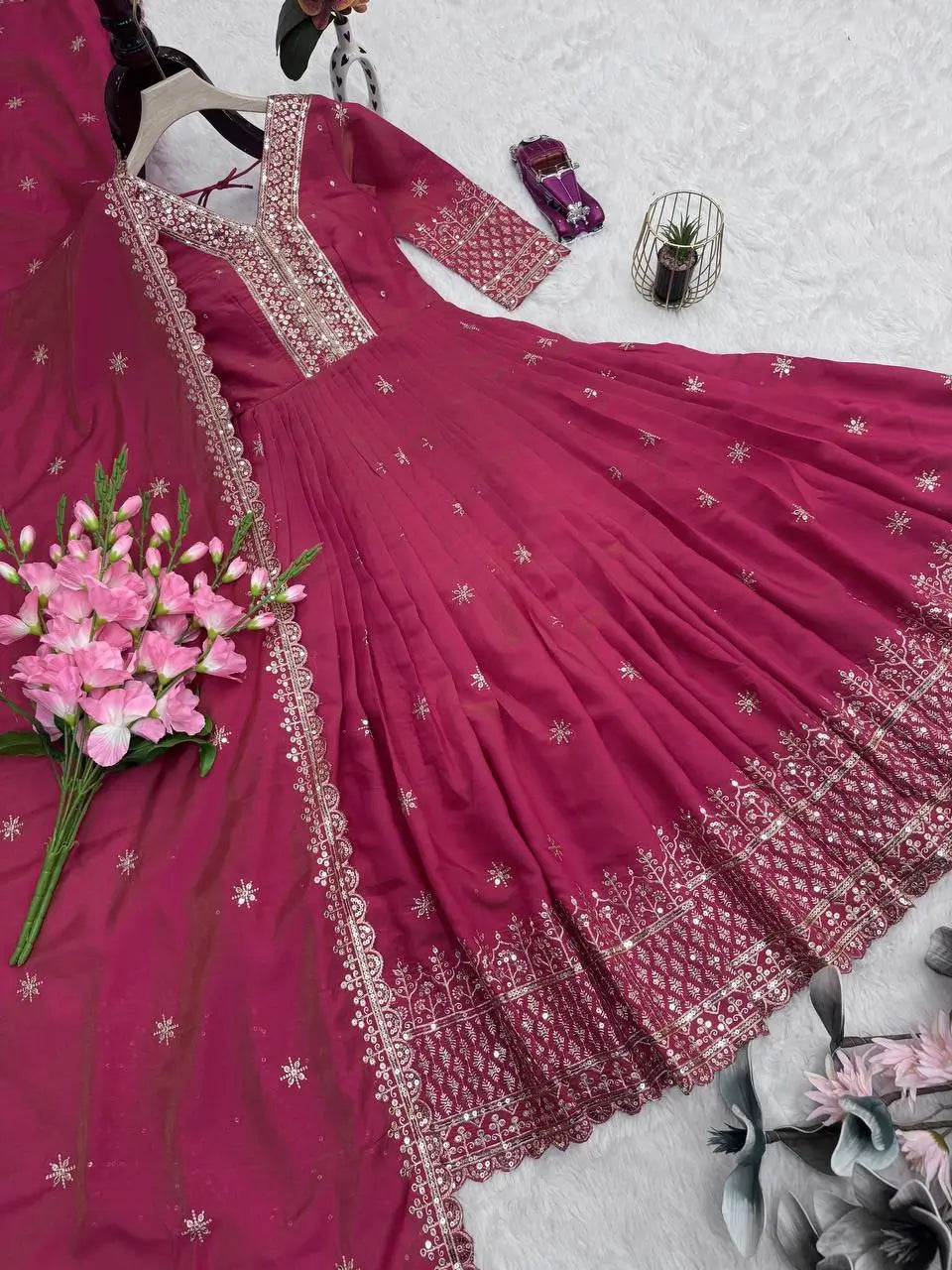 Shimmer Silk Embroidered Gown Set