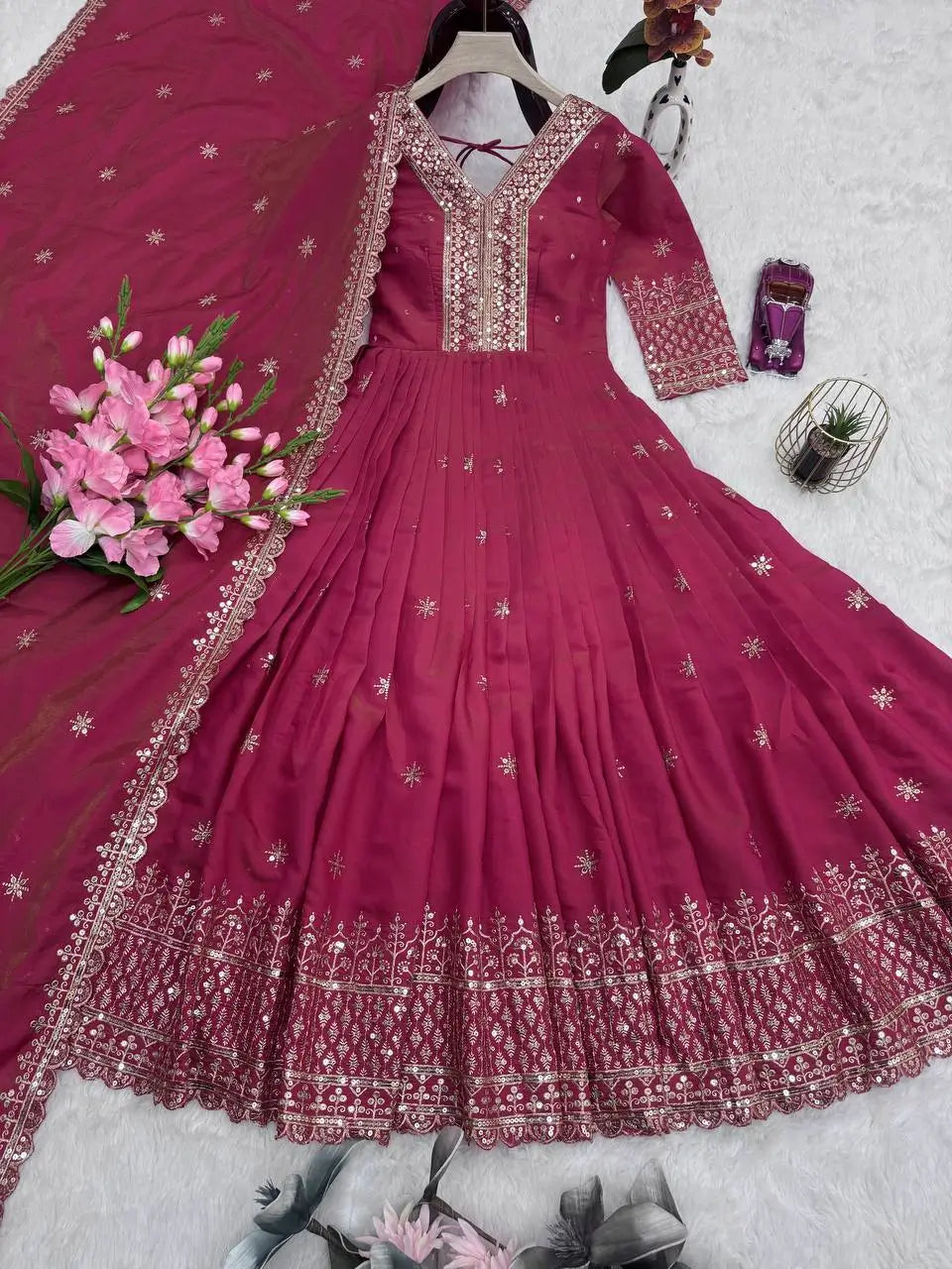 Shimmer Silk Embroidered Gown Set