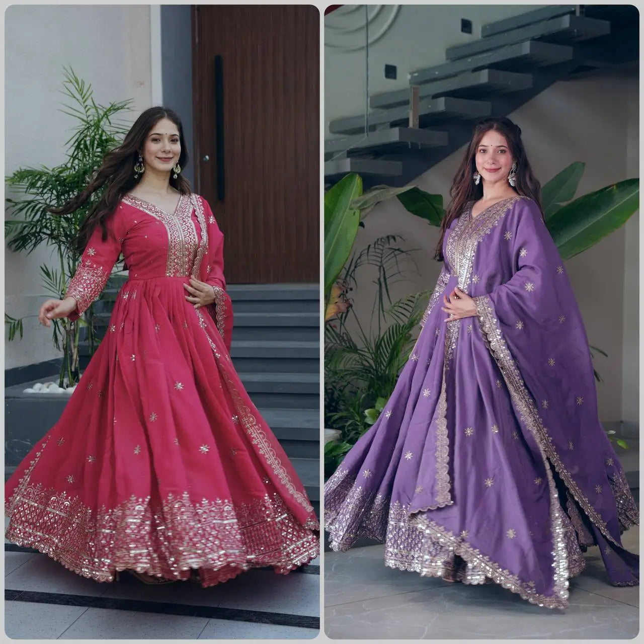 Shimmer Silk Embroidered Gown Set