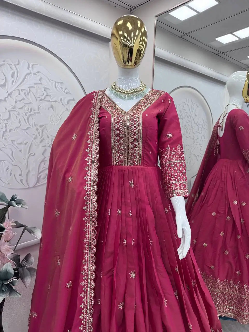 Shimmer Silk Embroidered Gown Set