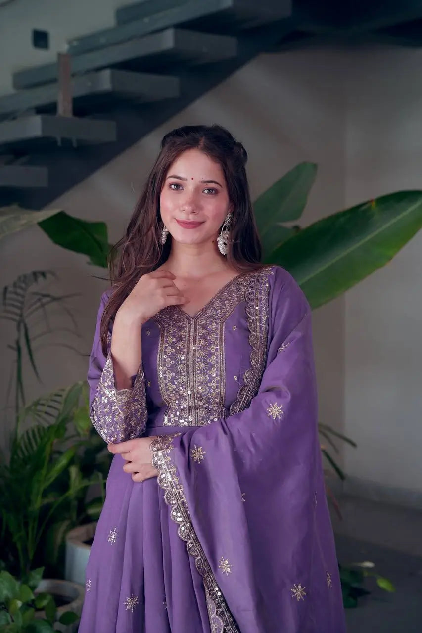 Shimmer Silk Embroidered Gown Set