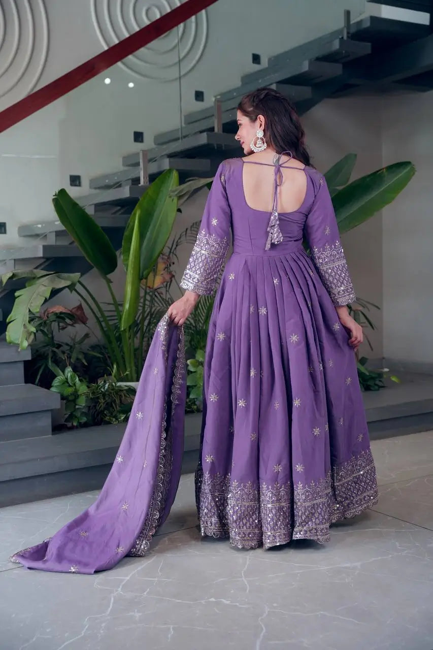 Shimmer Silk Embroidered Gown Set