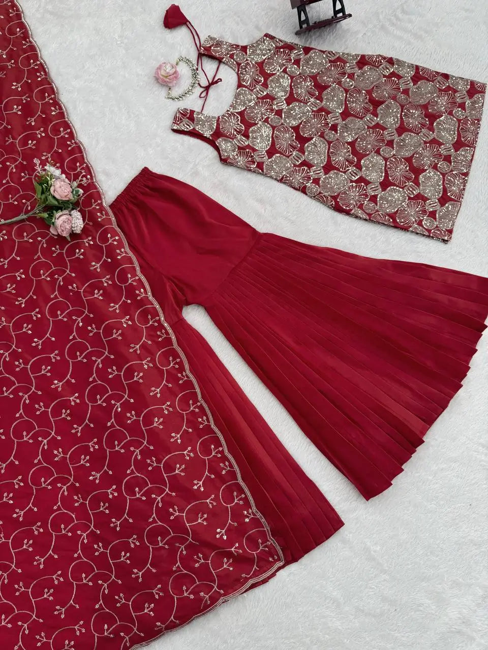 Shimmer Silk Embroidered Sharara Set with Dupatta