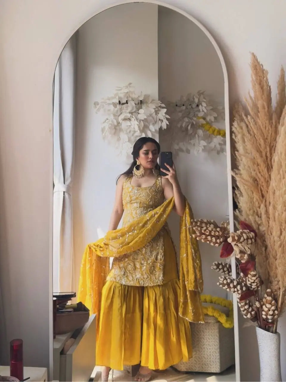 Shimmer Silk Embroidered Sharara Set with Dupatta