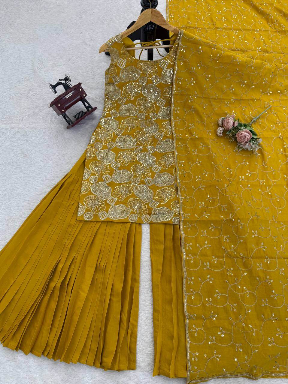 Shimmer Silk Embroidered Sharara Set with Dupatta