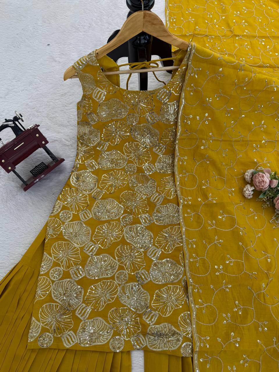 Shimmer Silk Embroidered Sharara Set with Dupatta